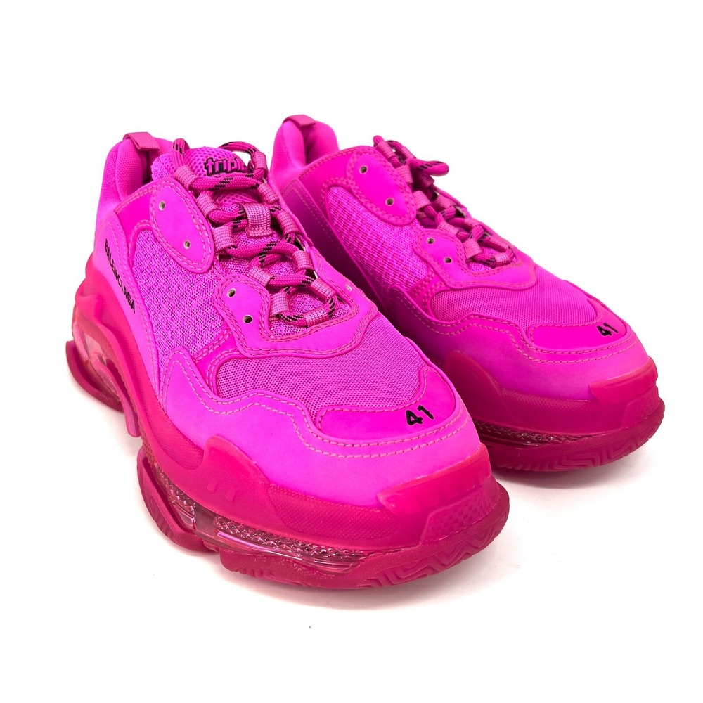 Balenciaga Triple S Sneakers Shoes Mens Size 41 Clear Sole Pink Logo Lace Up NEW - Picture 2 of 15